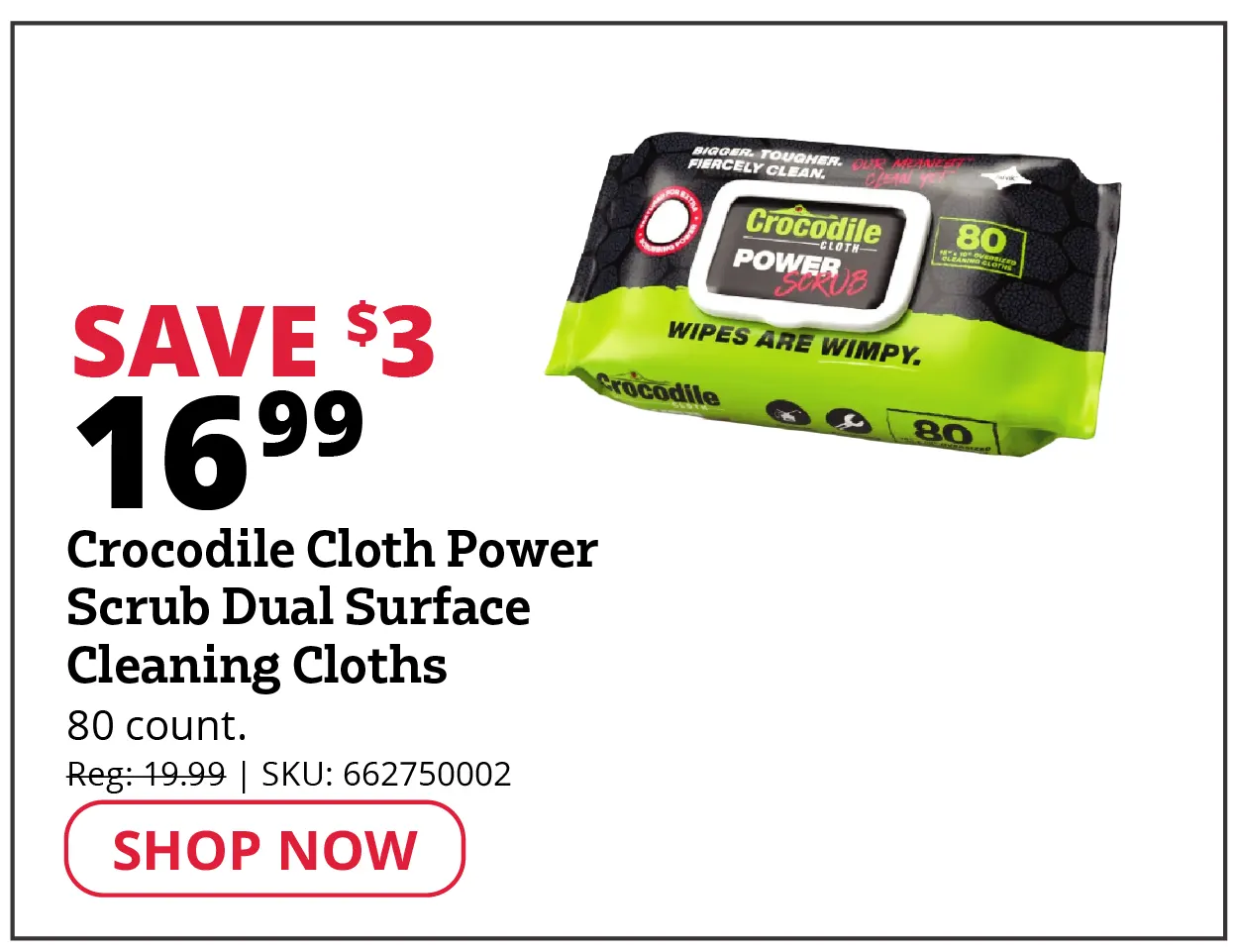 Crocodile Cloth PowerScrub Dual Surface Cleaning Cloths, 80 Count - 6500-080