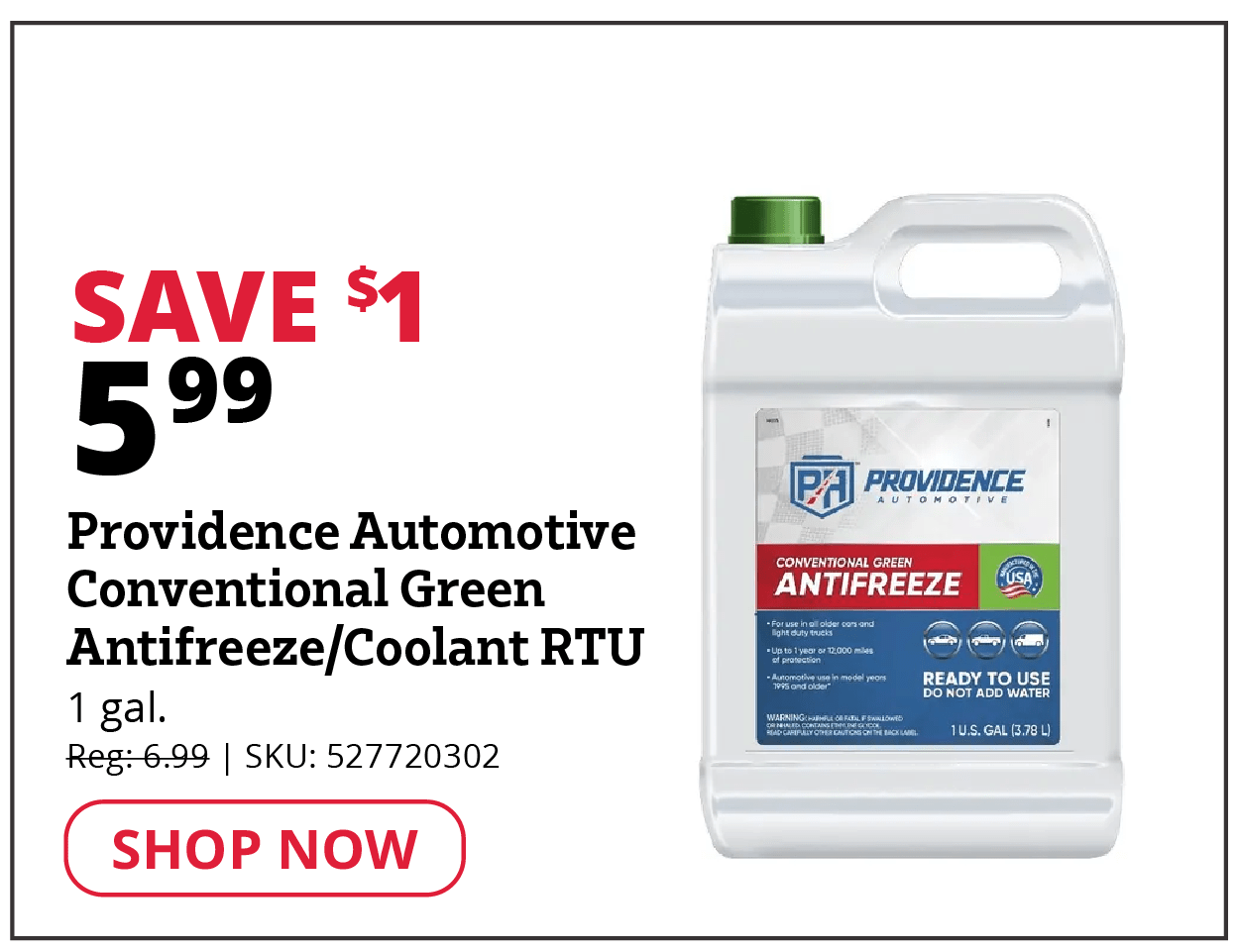 Providence  Automotive  Conventional  Green Antifreeze/  Coolant RTU