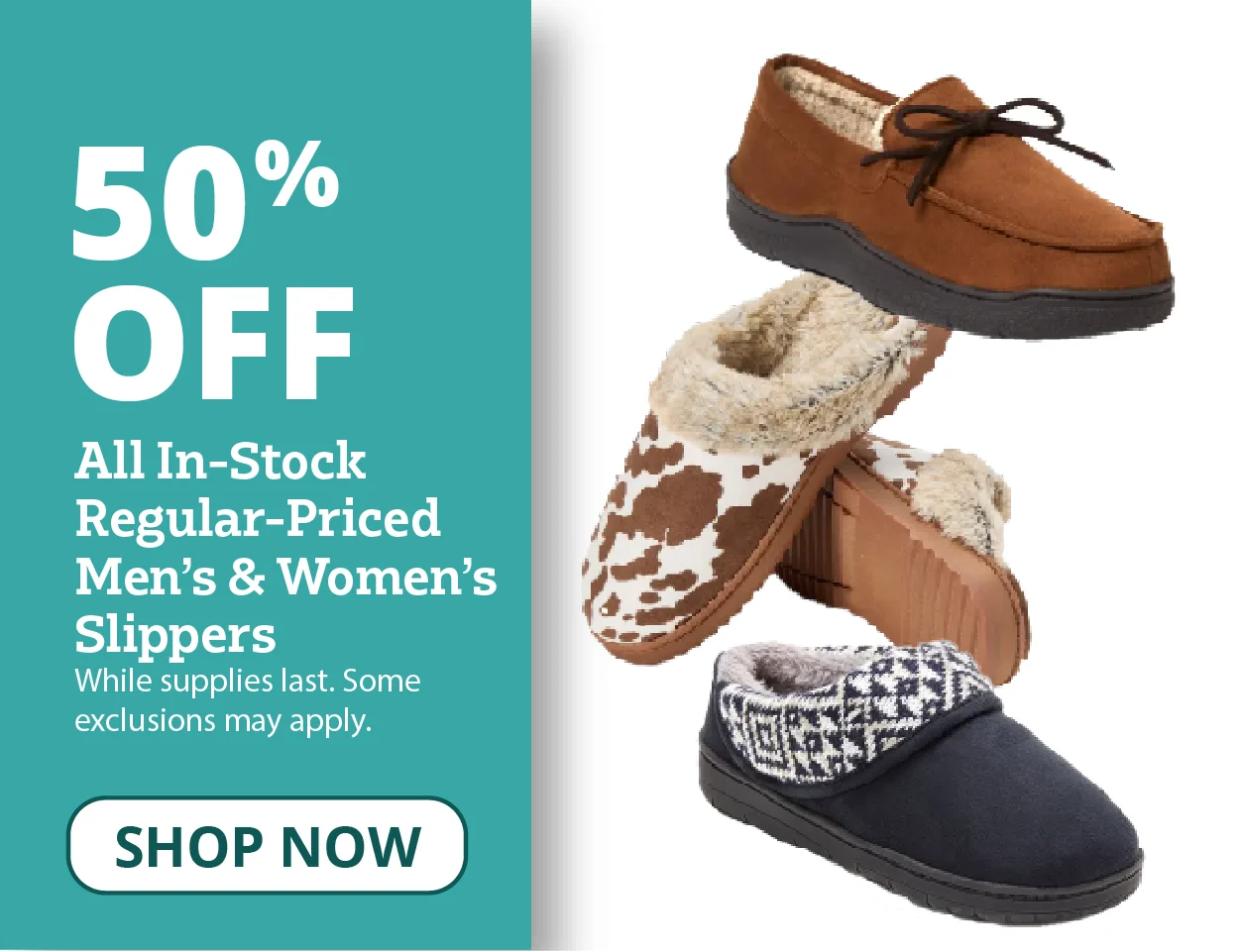 50% OFF All In-Stock Regular-Priced Men’s & Women’s Slippers