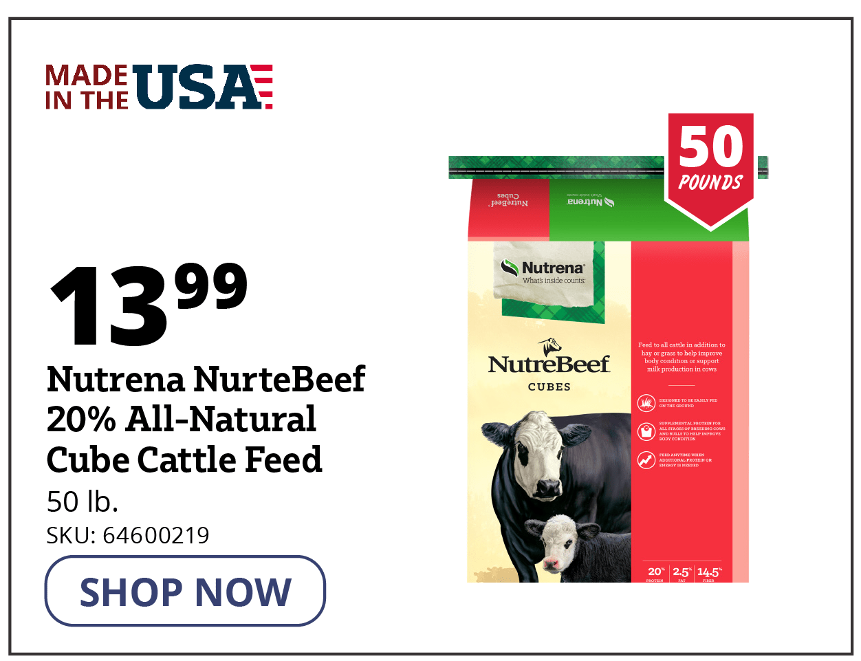 Nutrena NutreBeef 20% All Natural Cube Cattle Feed