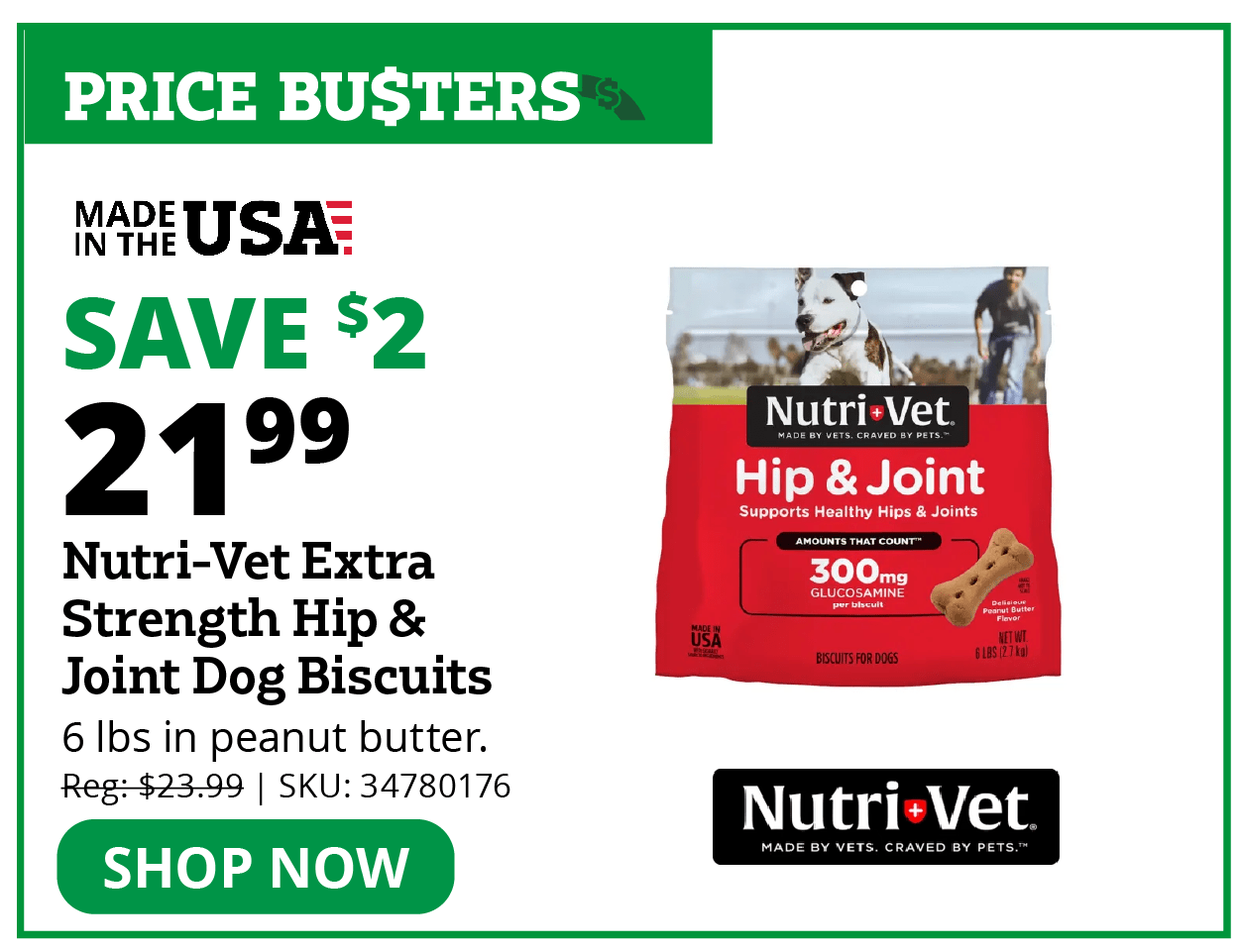 Nutri-Vet Extra Strength Hip & Joint Peanut Butter Dog Biscuits