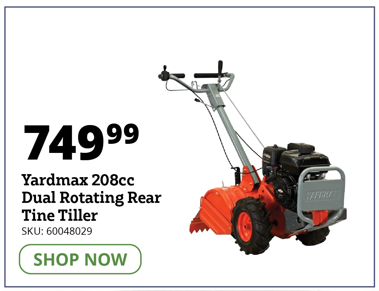 Yardmax 208cc Dual Rotating Rear Tine Tiller