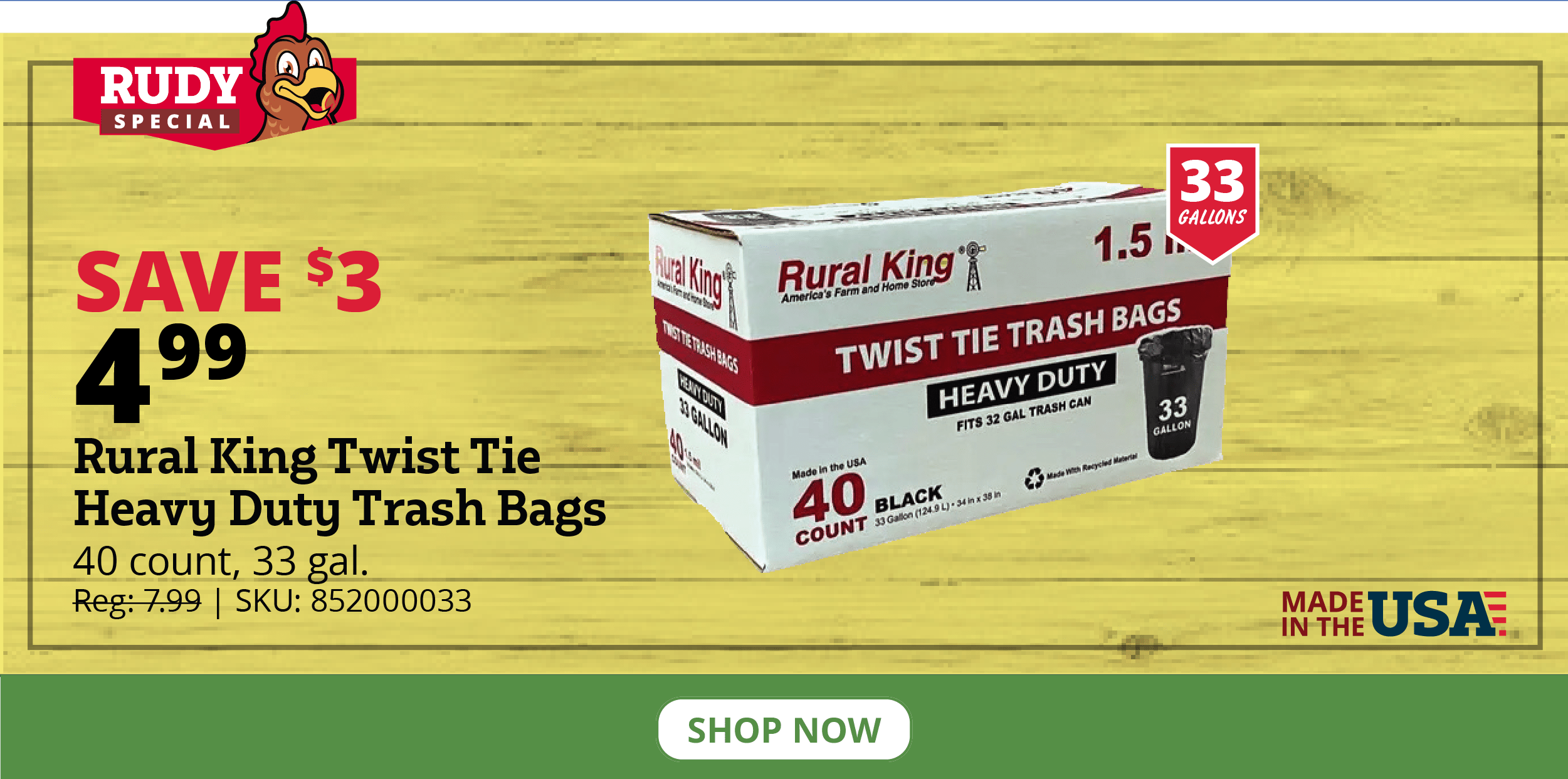 Rural King Twist-Tie Heavy Duty 33 Gallon Trash Bags