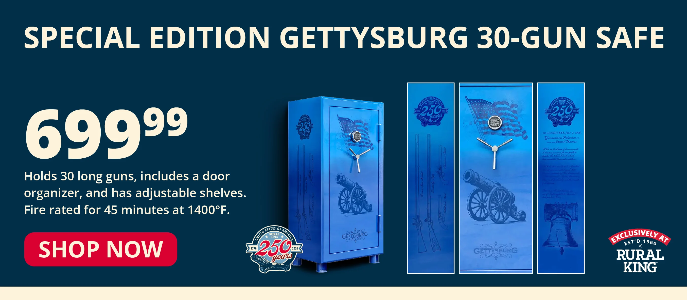 Gettysburg x Rural King Fireproof Gun Safe with USA 250th Anniversary Design