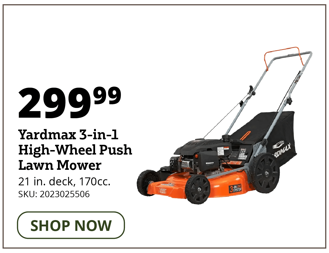 Yardmax 3-in-1 High-Wheel Push Lawn Mower