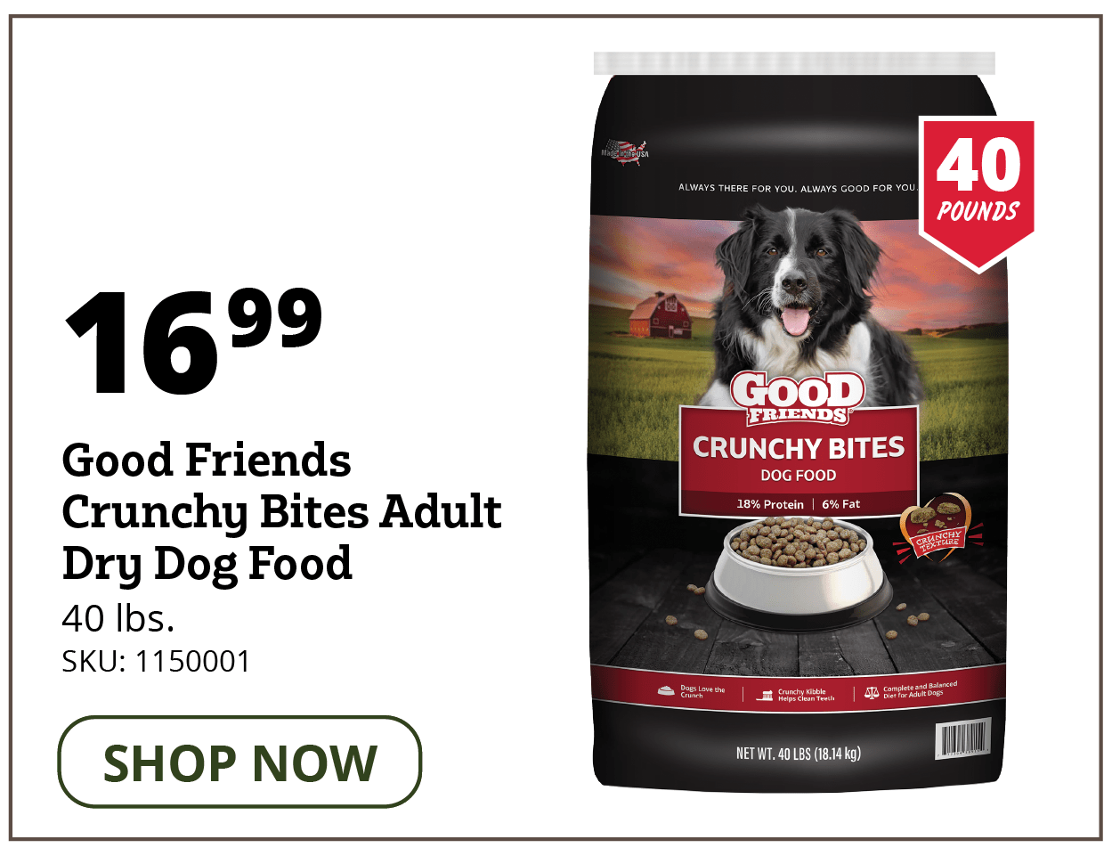 Good Friends Crunchy Bites Recipe Adult Dry Dog Food, 40 lb. Bag