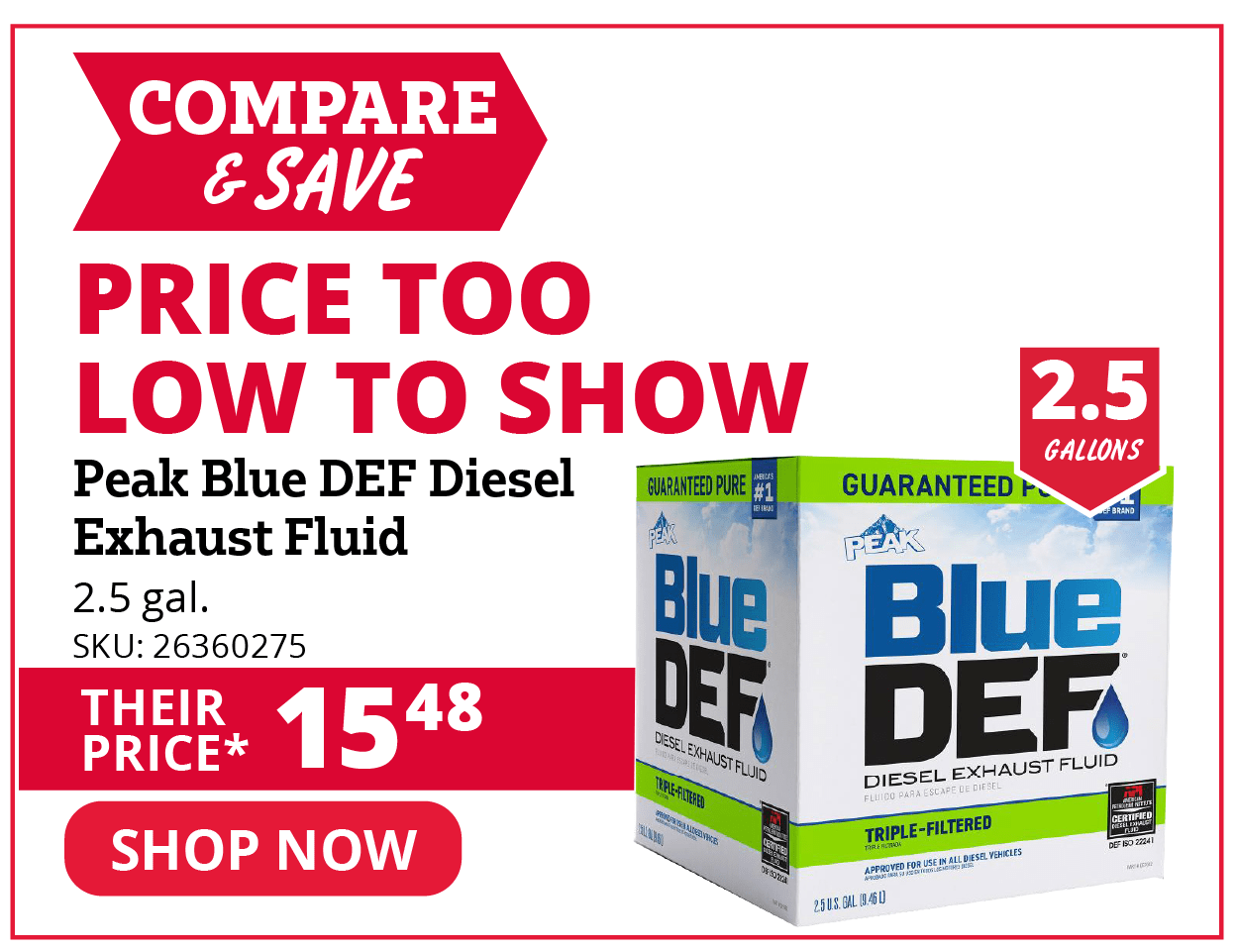 Peak Blue Def Diesel Exhaust Fluid, 2.5 Gallon - DEF002