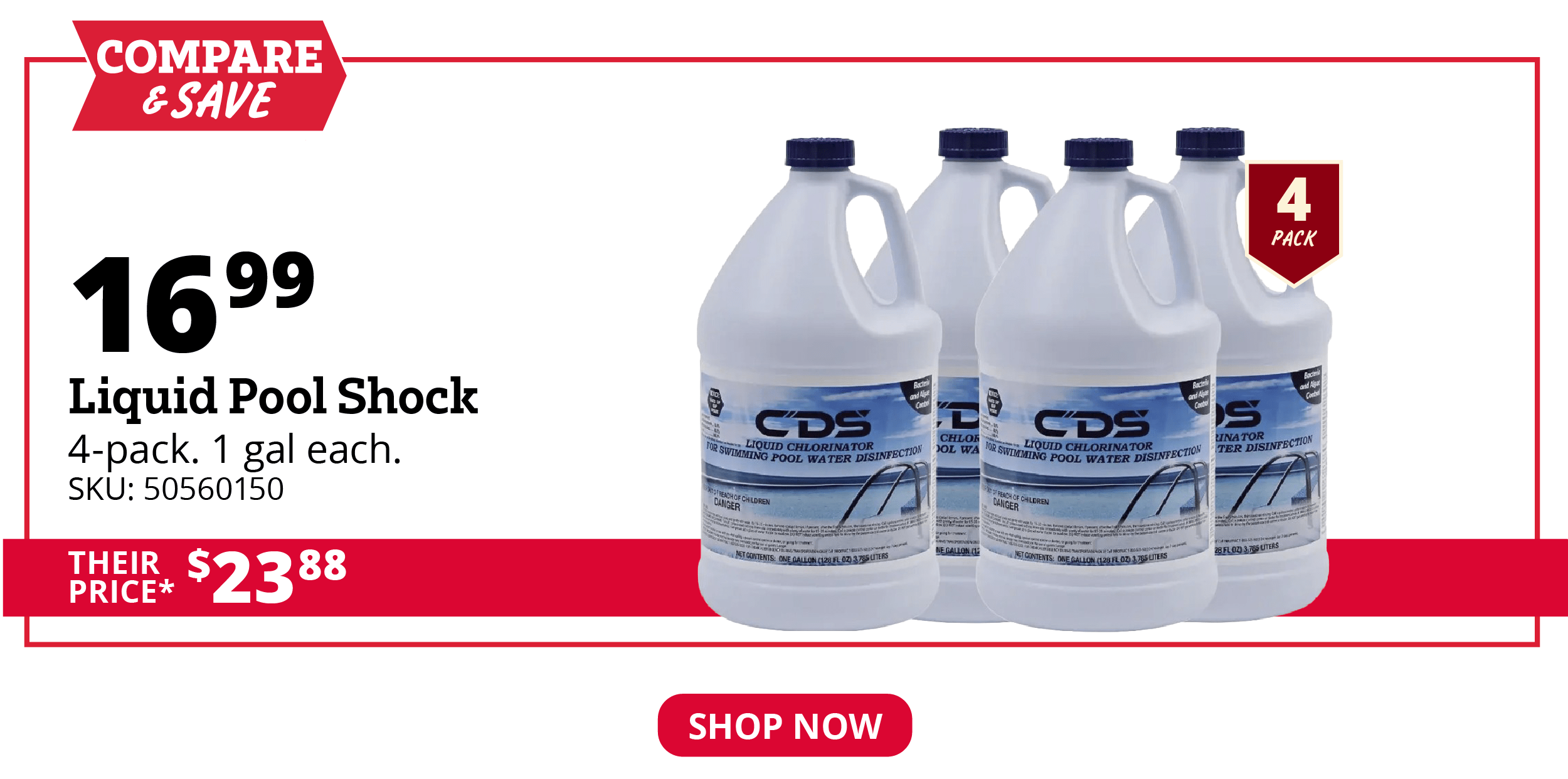 Liquid Chlorinator/Pool Shock, 1 Gallon - Case of 4