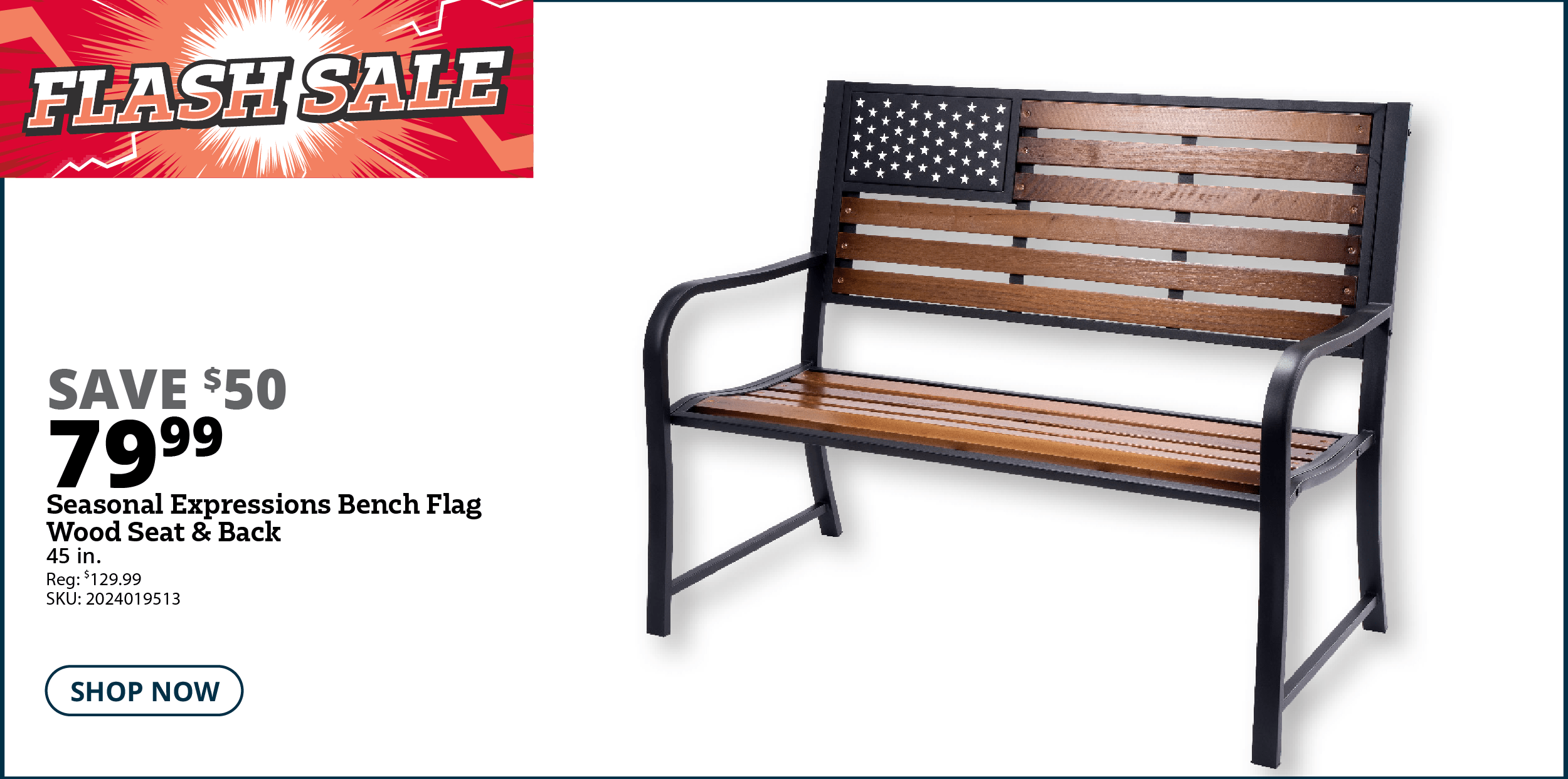 Seasonal Expressions Bench Flag Wood Seat & Back
