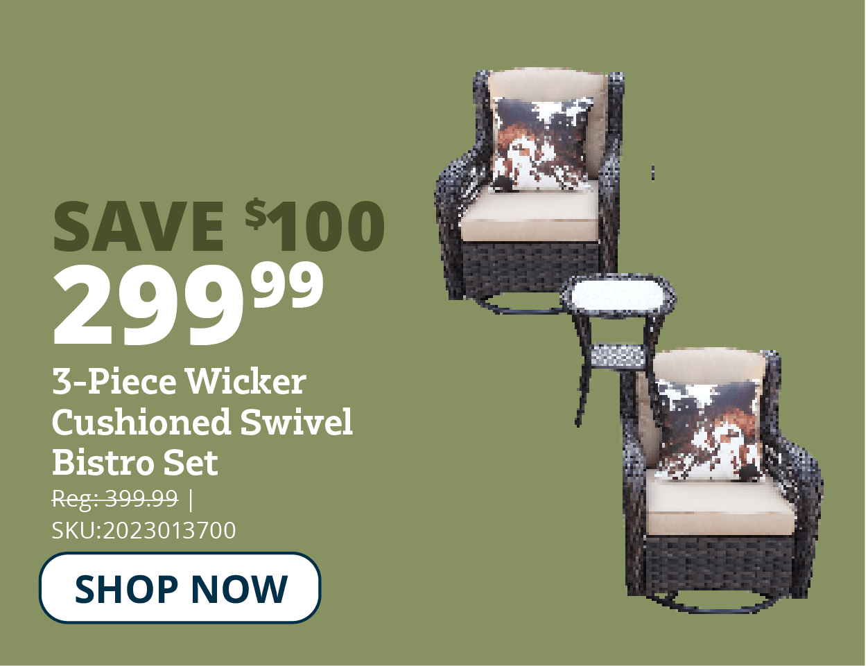 Prestige Patio Co. Wicker Cushioned Swivel Bistro Set, 3 Piece - 19057