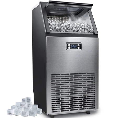 R.W.FLAME Black Silver Commercial Ice Maker Machine | Ice Cubes Ready in 20 Mins