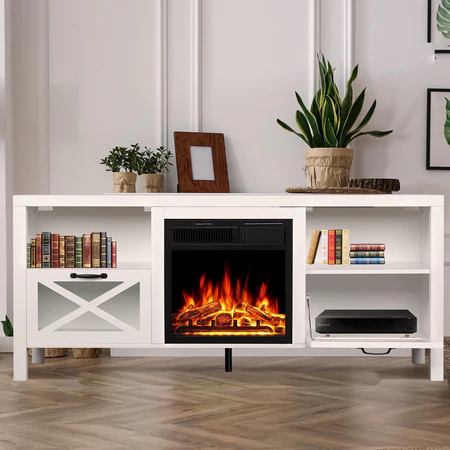 R.W.FLAME 65" Fireplace TV Stand with 20" Electric Fireplace, White