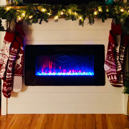 R.W.FLAME Recessed Wall Mounted Electric Fireplace, 750W-1500W