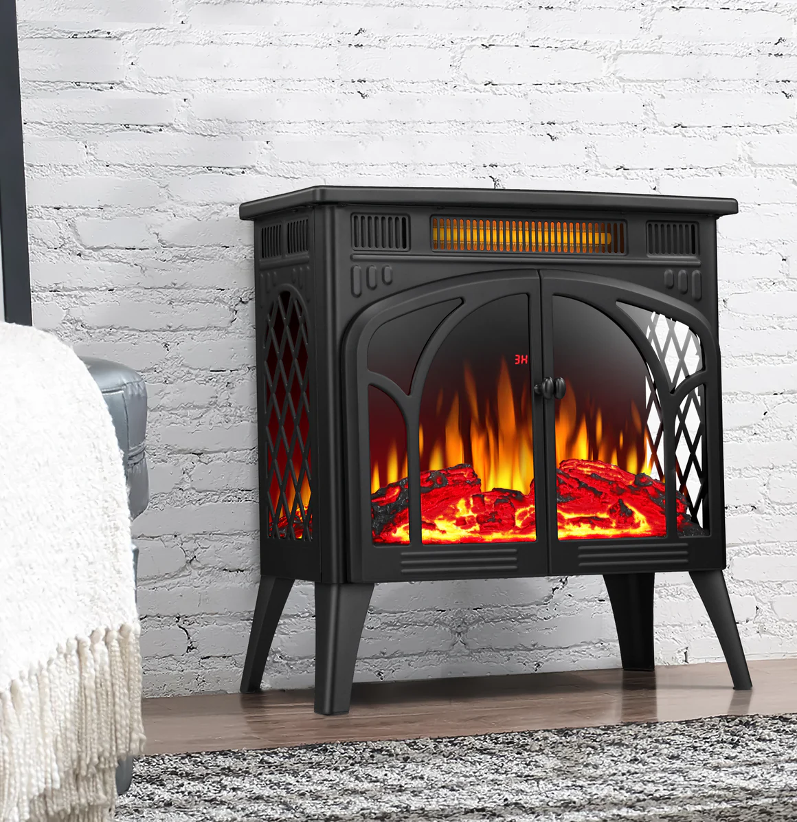 R.W.FLAME 24 Inch Electric Fireplace Stove Heater 1500W Infrared Fireplace Stove w/ 3D Realistic Flame