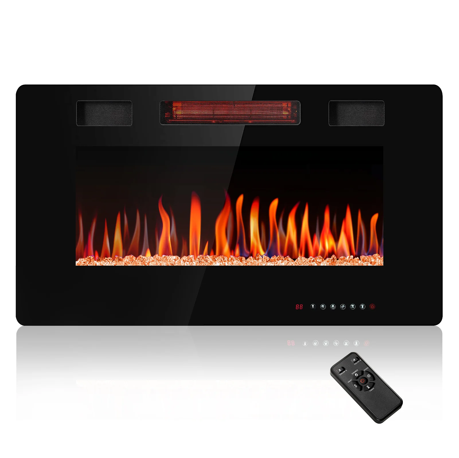 R.W.FLAME 30-68 Inch Recessed and Wall Mounted Electric Fireplace with Remote Control Adjustable Flame Color and Speed, 750-1500W