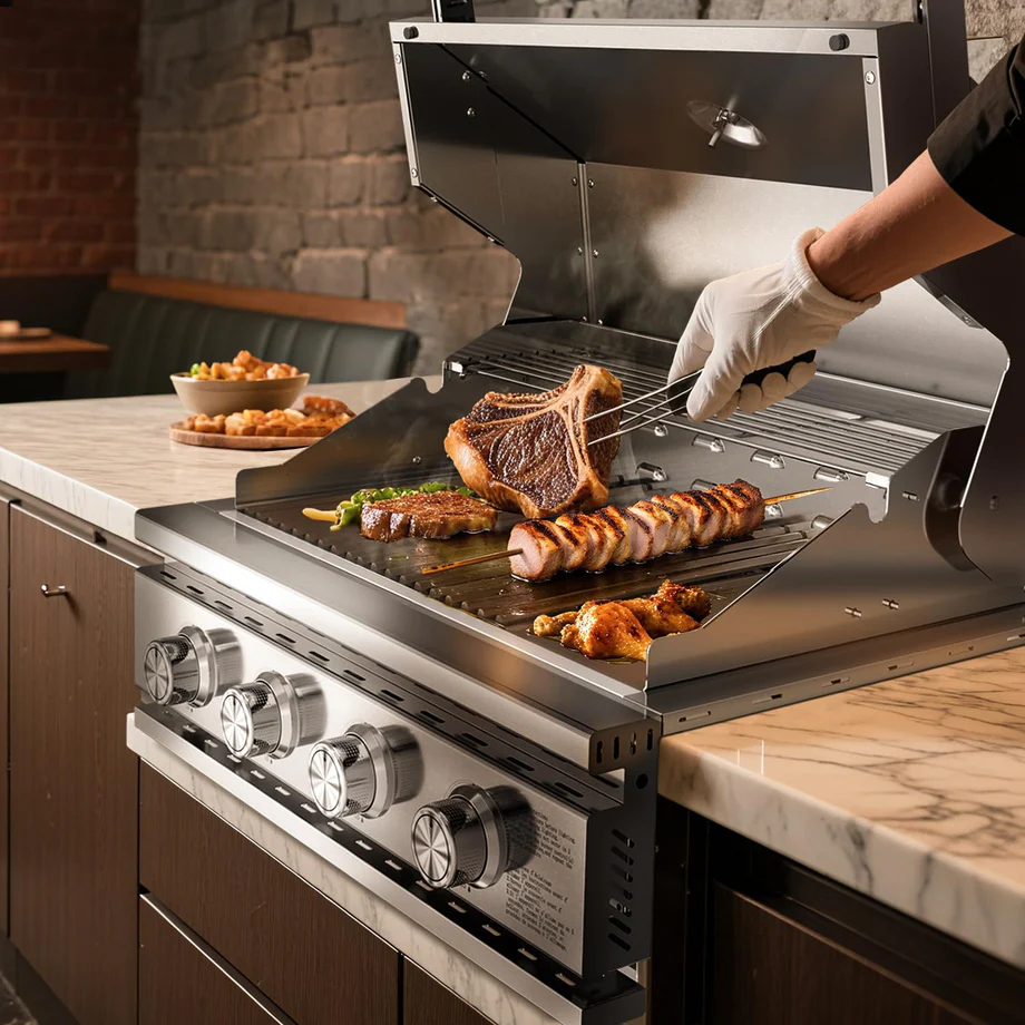 R.W.FLAME 4-Burner 32,000 BTU Propane Gas Grill with Baking Tray Grates ALL-Thickened 304 Stainless Steel