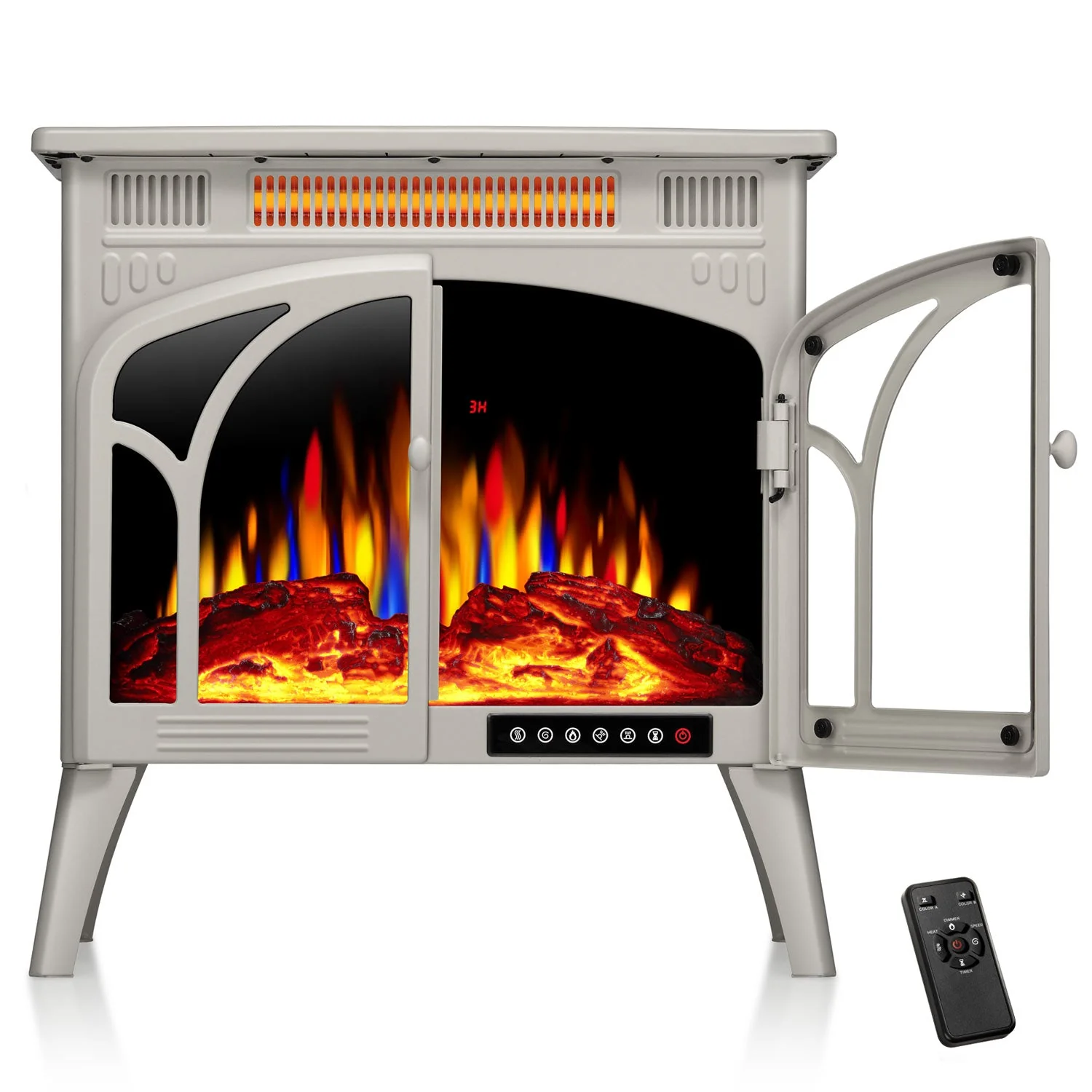 R.W.FLAME 24 Inch Electric Fireplace Heater with 4 Flame Effects and Log Set Colors, Heating Mode, Remote Control R.W.FLAME