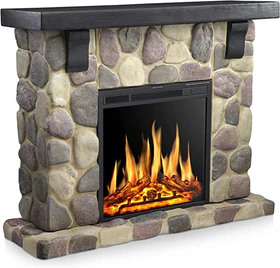 R.W.FLAME Electric Fireplace Mantel Package, 48 inch Freestanding Stone Heater TV Stand with Remote Control, 7 Flame Brightness Settings