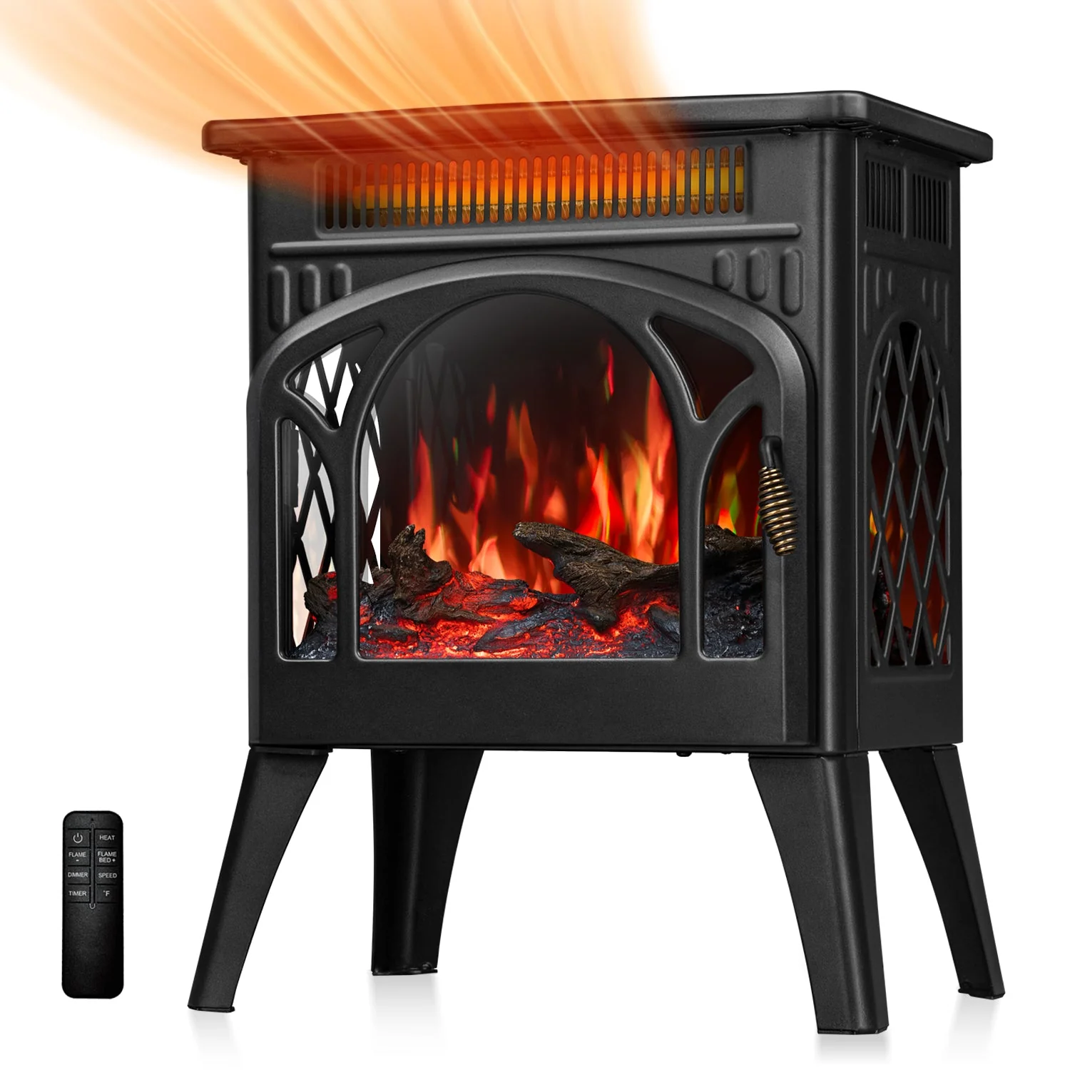R.W.FLAME 17" Electric Fireplace Heater with Remote Control Adjustable Brightness and Heating Mode R.W.FLAME
