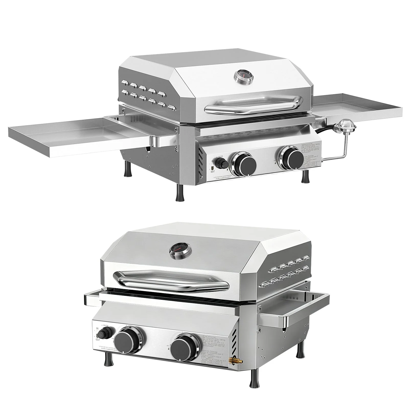 16,000 BTU Dual-Burner Tabletop Gas Grill Stainless Steel with Dual Storage Side Platforms R.W.FLAME