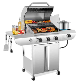 3-Burner 34000BTU Propane Gas Grill Stainless Steel with Side Burner
