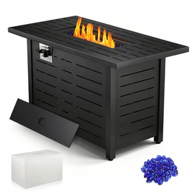 R.W.FLAME 43 Inch Propane Fire Pit Table 50,000 BTU with Waterproof Cover and Glass Stones