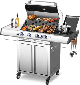 4-Burner 304 Stainless Steel Propane Gas Grill 42000 BTU with Side Burner