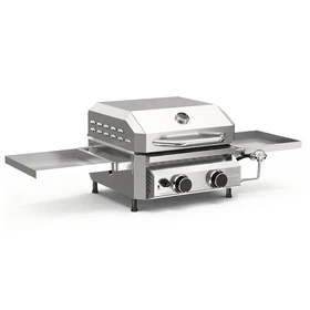 R.W.FLAME 16,000 BTU Dual-Burner Tabletop Gas Grill Stainless Steel with Dual Storage Side Platforms