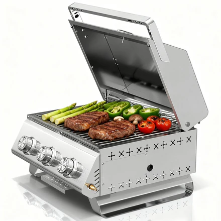 3-Burner Tabletop Propane Gas Grill 304 Stainless Steel 24000 BTU for Parties Camping RV