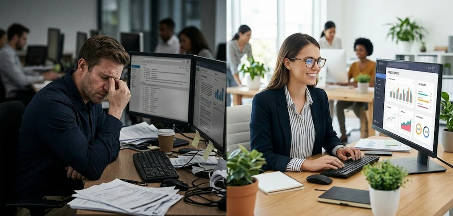 an image of a couple of people sitting at a desk with computers