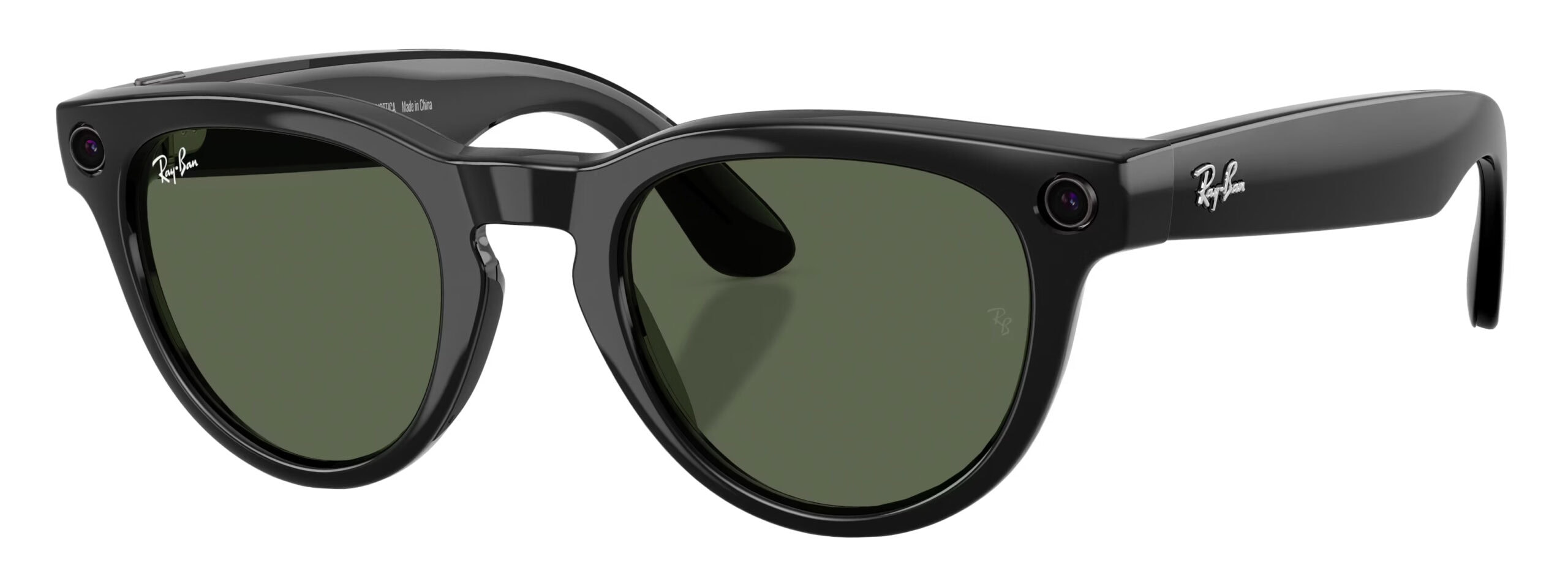 Image of Ray Ban Meta Gen 2 Headliner Low Bridge Sunglasses - Shiny Black Frame with G15 Green