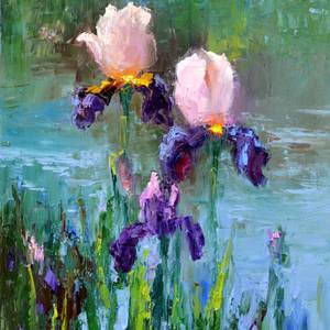 Three Irises by the pond