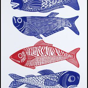 Four Fish, red and blue