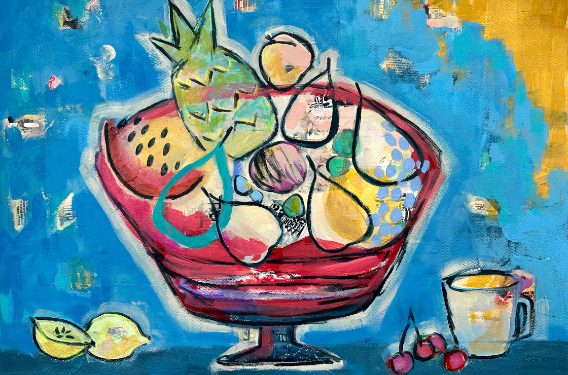 still life painting with fruit