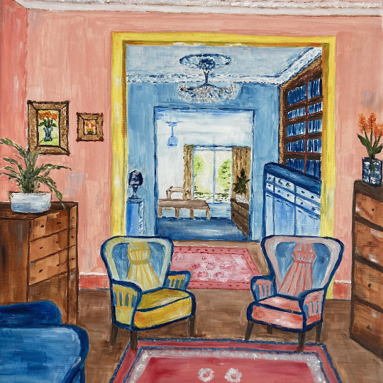 painting of traditional living room