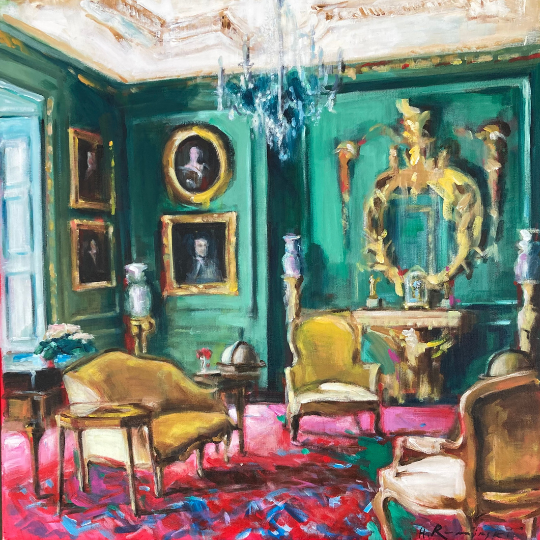 opulent emerald-colored living room