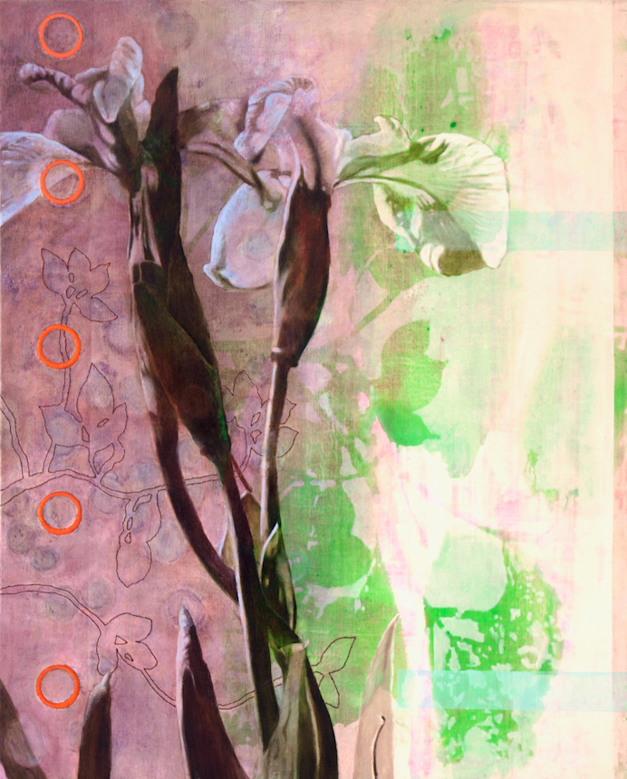 pink and green painting of a flower
