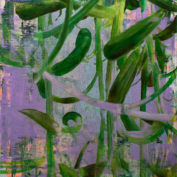 purple and green painting of foliage