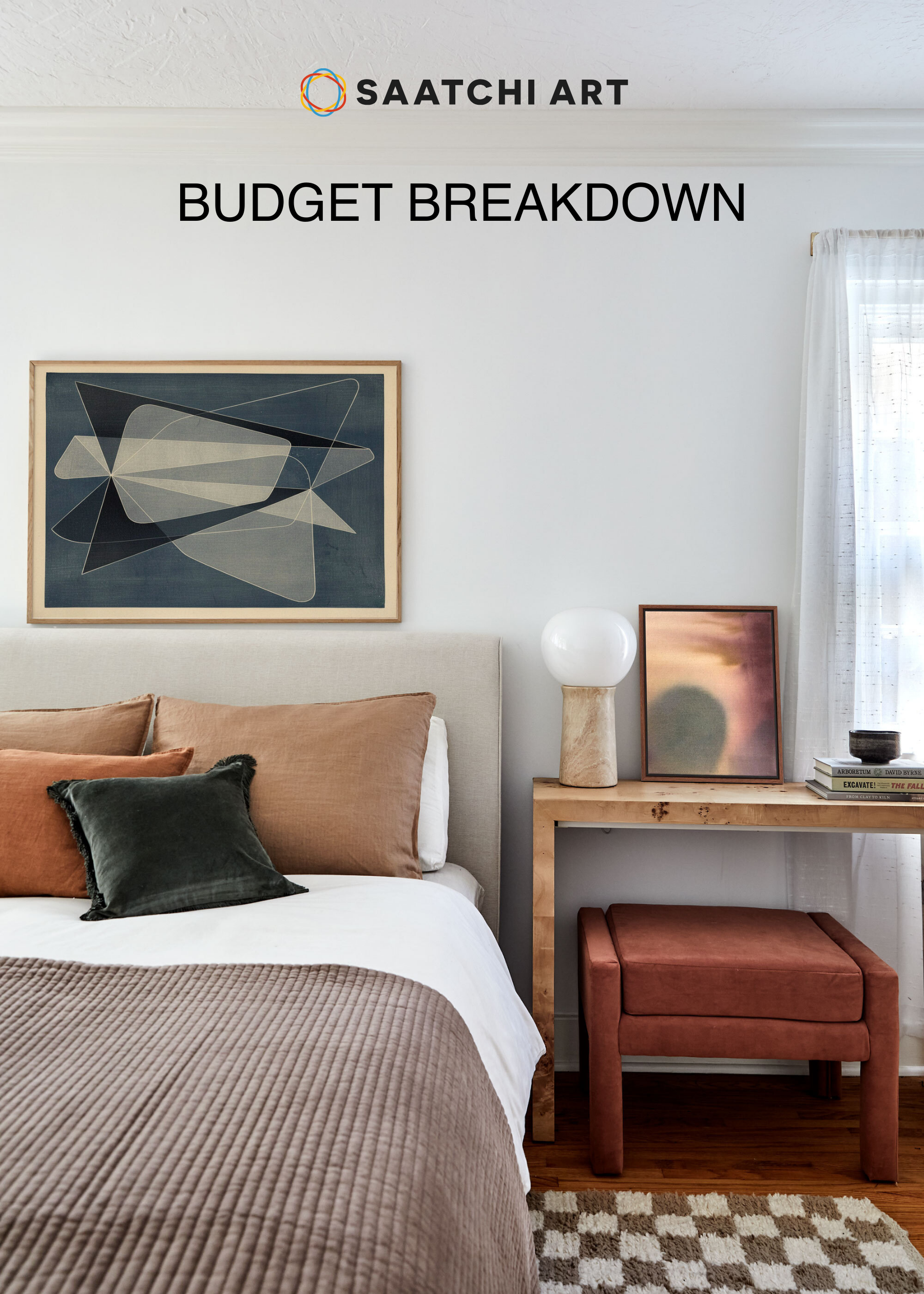 bedroom with art on walls
