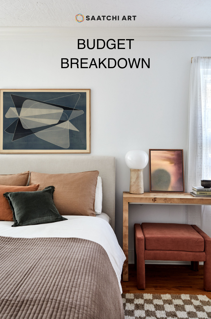 bedroom with art on walls