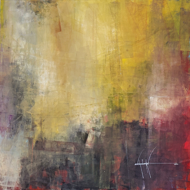 yellow and red abstract painting
