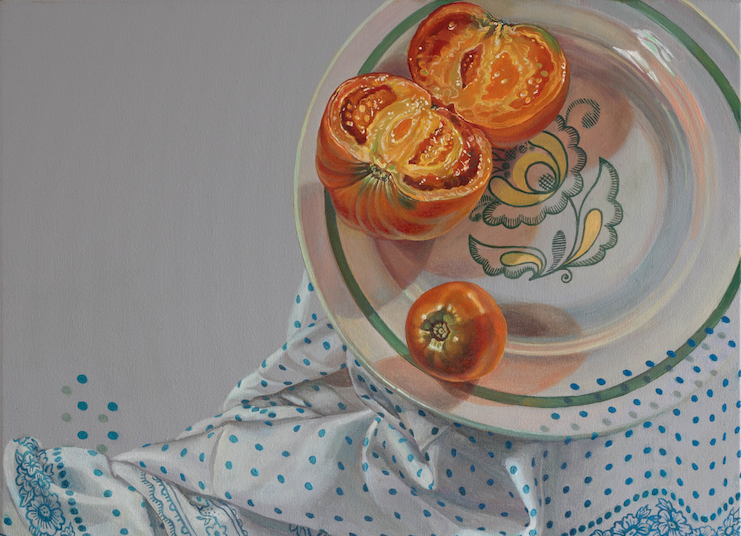 an image of a painting of tomatoes on a table