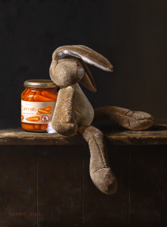 painting of a rabbit stuffed animal