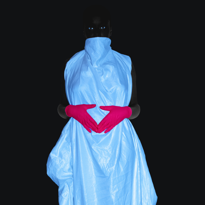 photograph of a person in blue clothing
