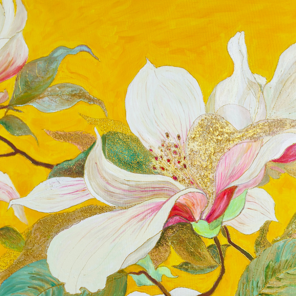 painting of flower with yellow background