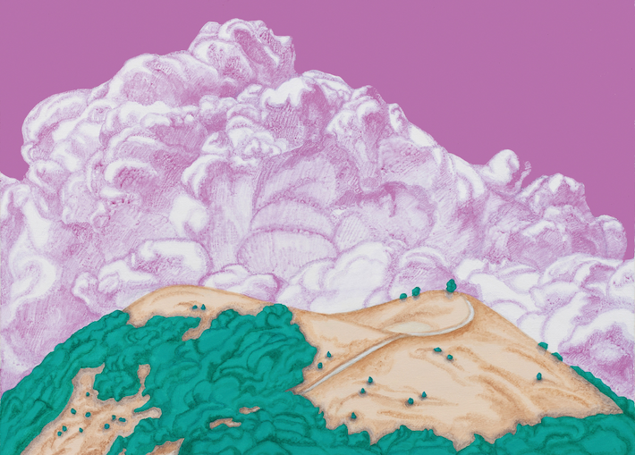 painting of pink sky and clouds
