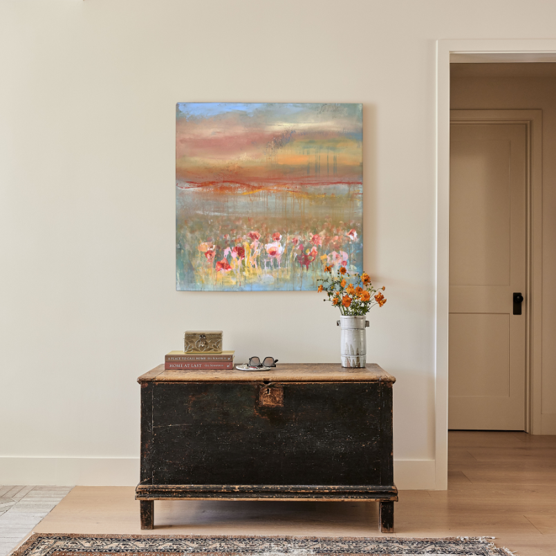 foyer with abstract colorful artwork