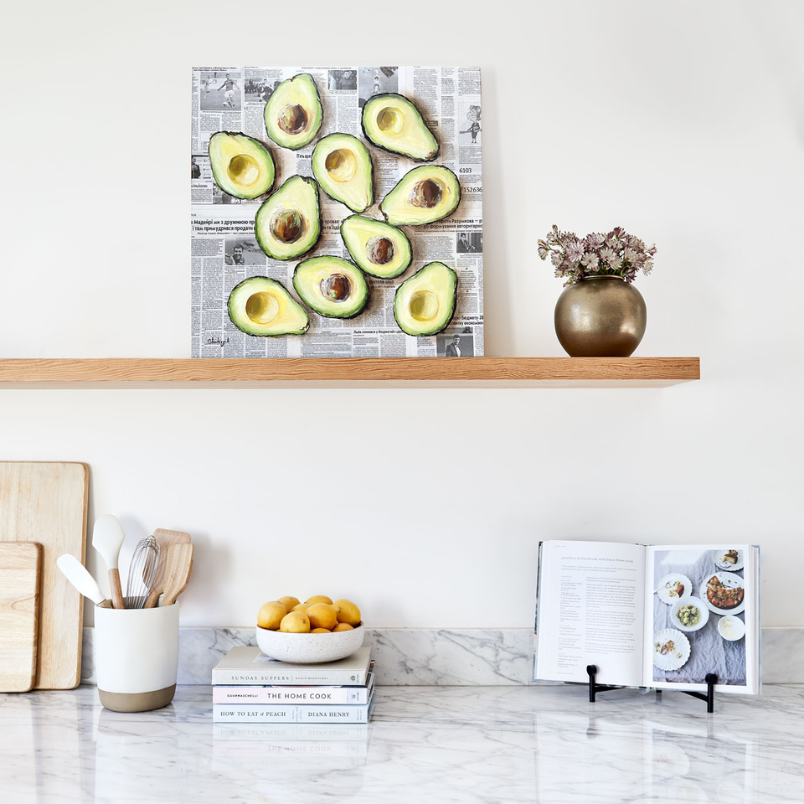 kitchen with avocado artwork