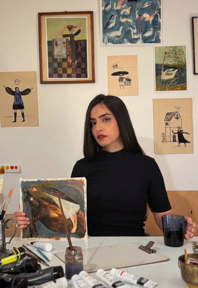 photo of the artist, Hanieh, in her studio