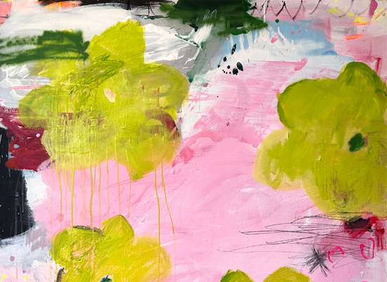 painting of flowers in green and pink